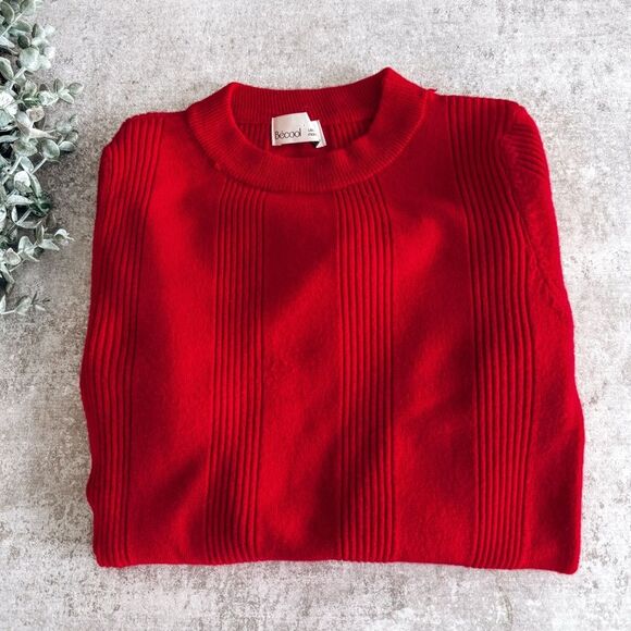 Be Cool Red Long Sleeve Ribbed Top Size Small - Picture 1 of 7